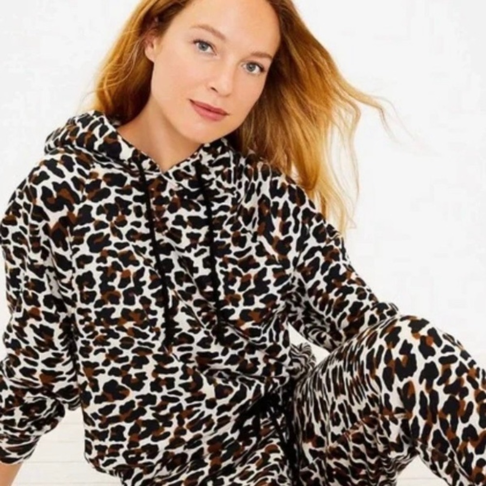 Lou & Grey Sz Small Women’s Oversize Fleece Hoodie Sweatshirt Leopard Print S